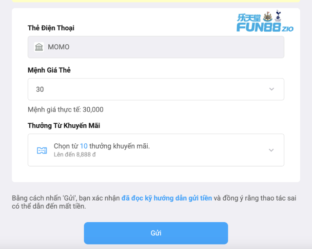Hướng dẫn nạp tiền Fun88 bằng thẻ điện thoại